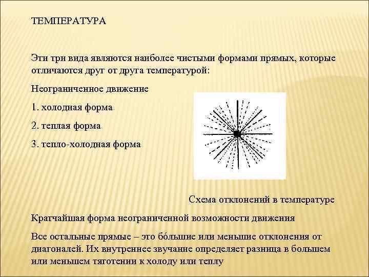 ТЕМПЕРАТУРА Эти три вида являются наиболее чистыми формами прямых, которые отличаются друг от друга