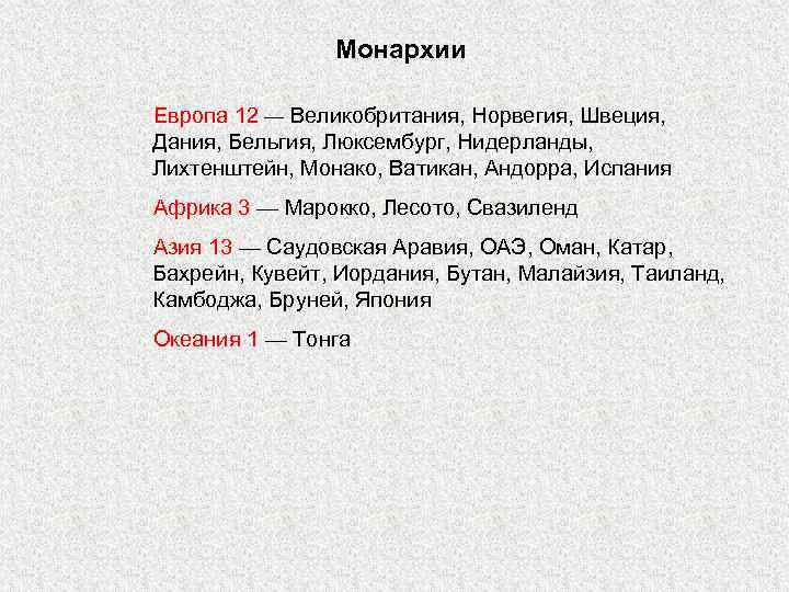 Монархии Европа 12 — Великобритания, Норвегия, Швеция, Дания, Бельгия, Люксембург, Нидерланды, Лихтенштейн, Монако, Ватикан,