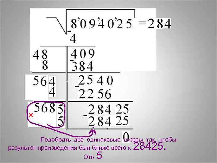 Подобрать две одинаковые цифры так, чтобы результат произведения был ближе всего к Это 5