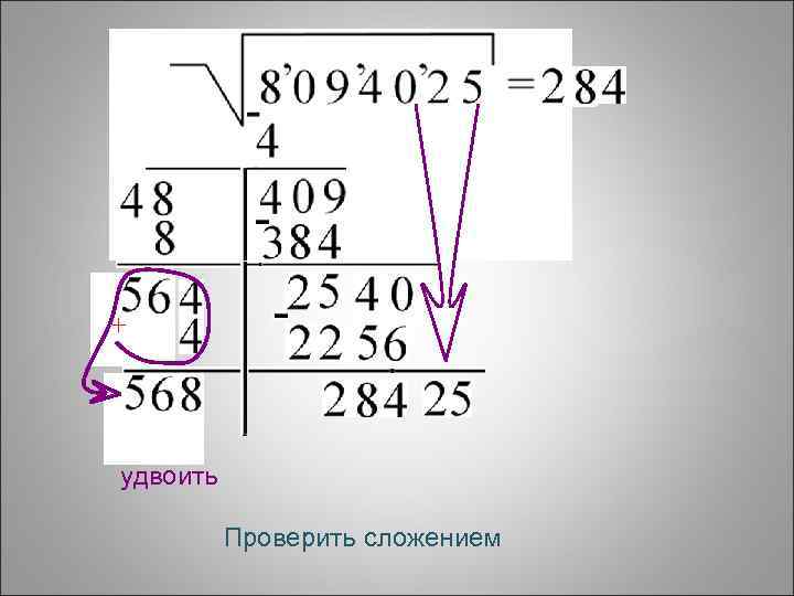 удвоить Проверить сложением 