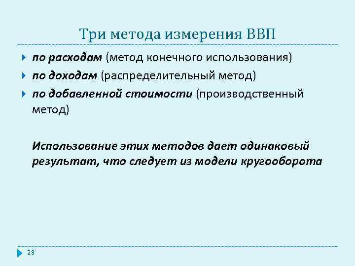 Три метода измерения ВВП по расходам (метод конечного использования) по доходам (распределительный метод) по