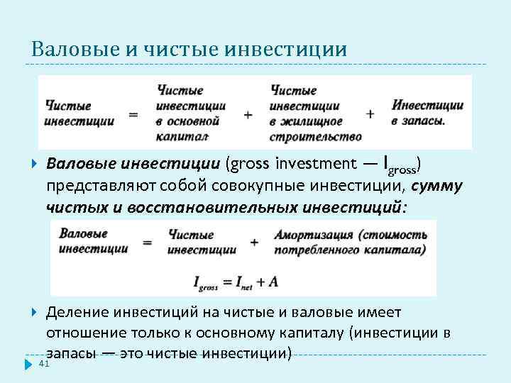 Валовые и чистые инвестиции Валовые инвестиции (gross investment — Igross) представляют собой совокупные инвестиции,