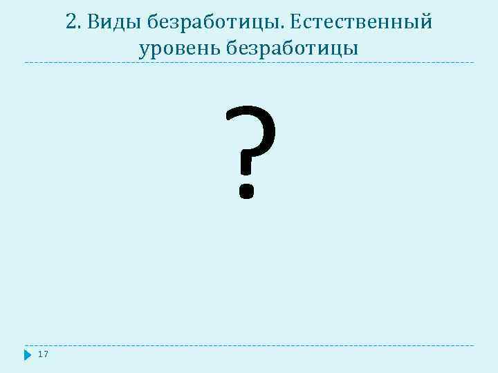 2. Виды безработицы. Естественный уровень безработицы ? 17 
