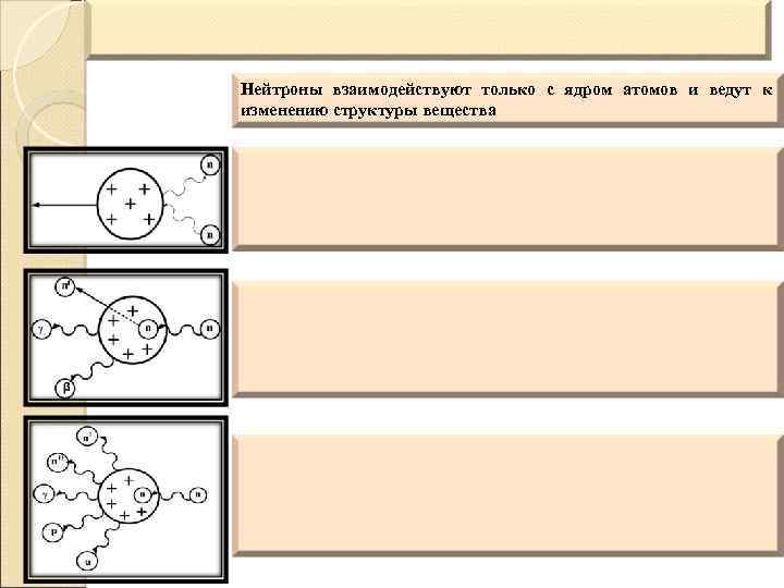 Нейтроны взаимодействуют только с ядром атомов и ведут к изменению структуры вещества 