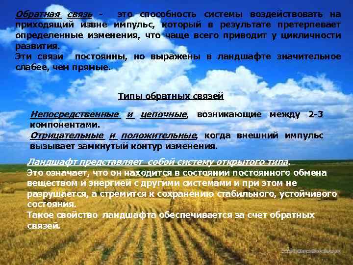 Обратная связь это способность системы воздействовать на приходящий извне импульс, который в результате претерпевает