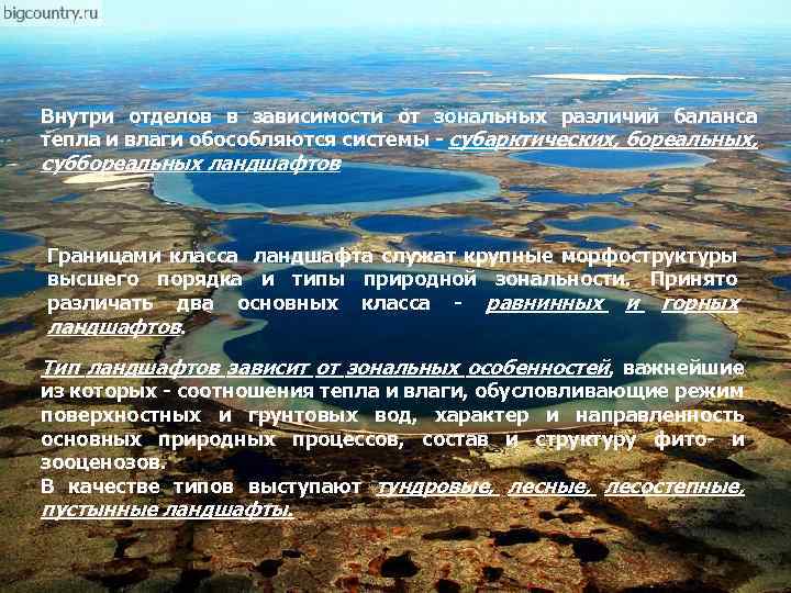 Внутри отделов в зависимости от зональных различий баланса тепла и влаги обособляются системы субарктических,
