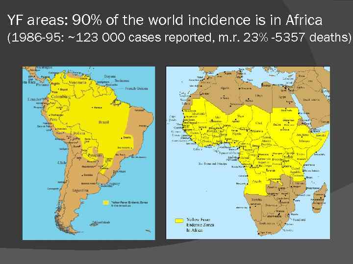 YF areas: 90% of the world incidence is in Africa (1986 -95: ~123 000