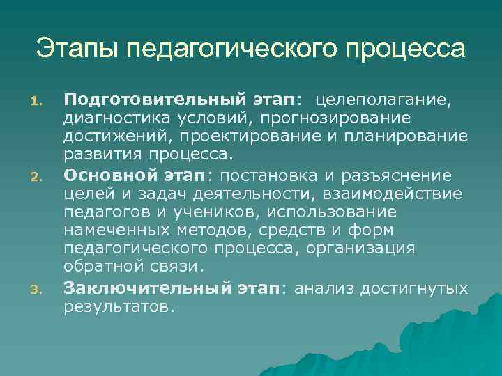 Этапы педагогического процесса