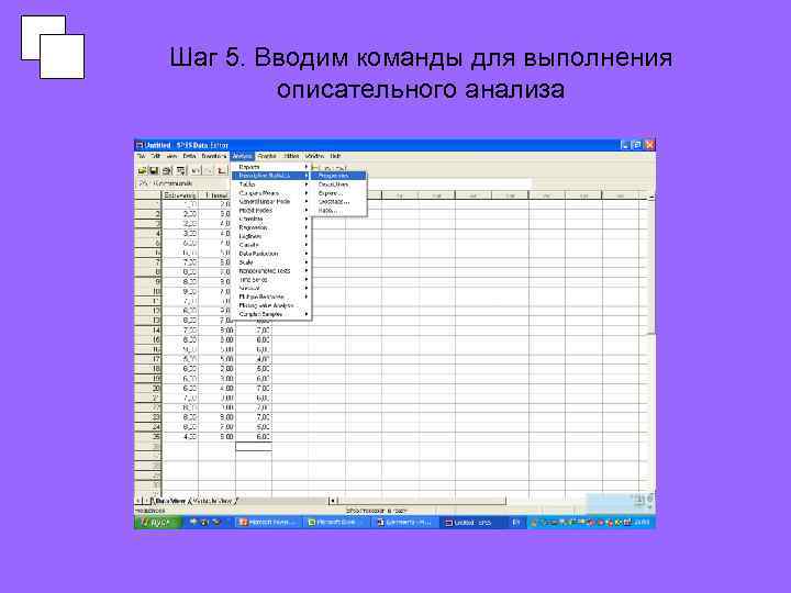 Шаг 5. Вводим команды для выполнения описательного анализа 