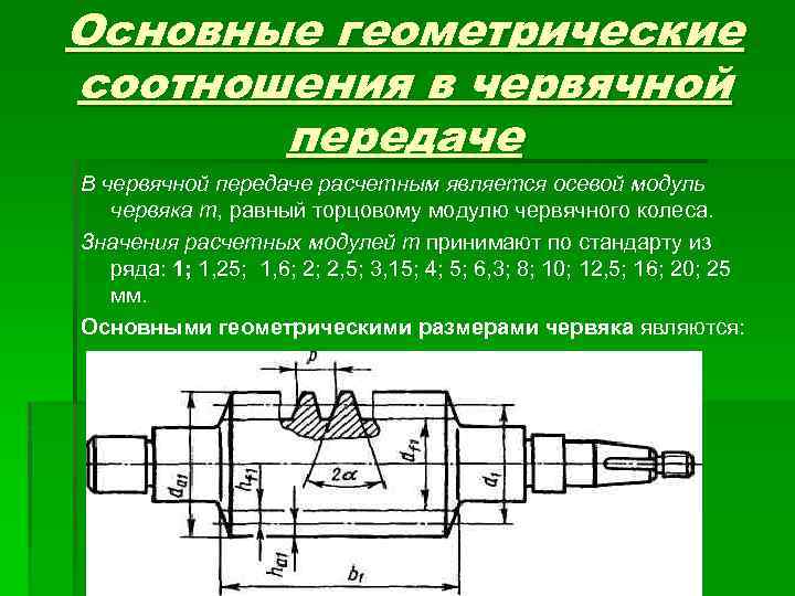 Геометрические параметры червячной передачи нарисовать схему и дать пояснения