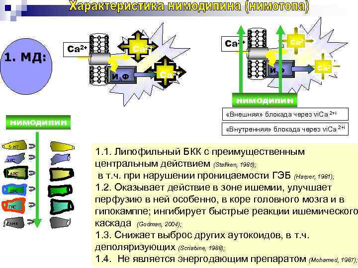 1. МД: Са 2+ И 3 Ф Са 2+ нимодипин 5 -НТ ХРС АРС