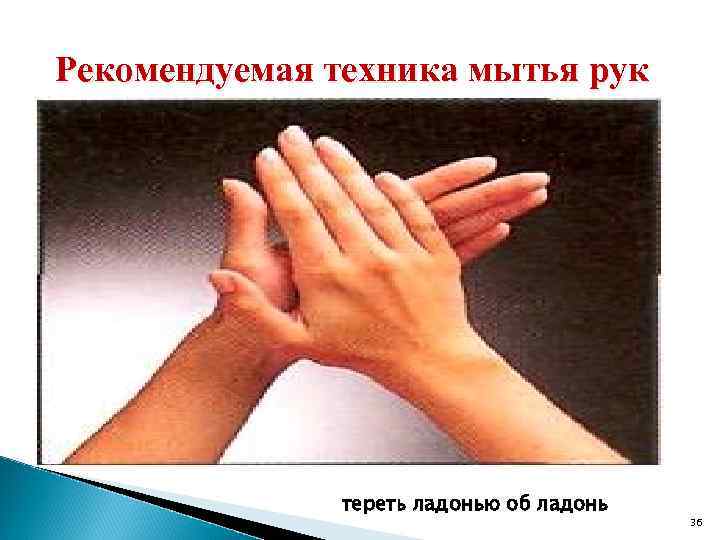 Рекомендуемая техника мытья рук тереть ладонью об ладонь 36 