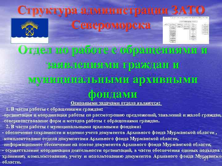 Структура администрации ЗАТО Североморска Отдел по работе с обращениями и заявлениями граждан и муниципальными