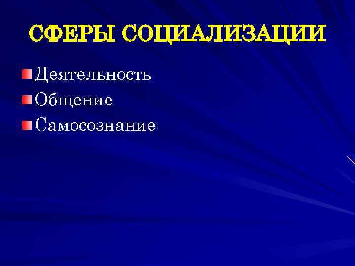 СФЕРЫ СОЦИАЛИЗАЦИИ Деятельность Общение Самосознание 