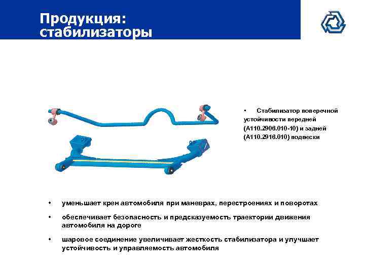 Продукция: стабилизаторы • Стабилизатор поперечной устойчивости передней (А 110. 2906. 010 -10) и задней