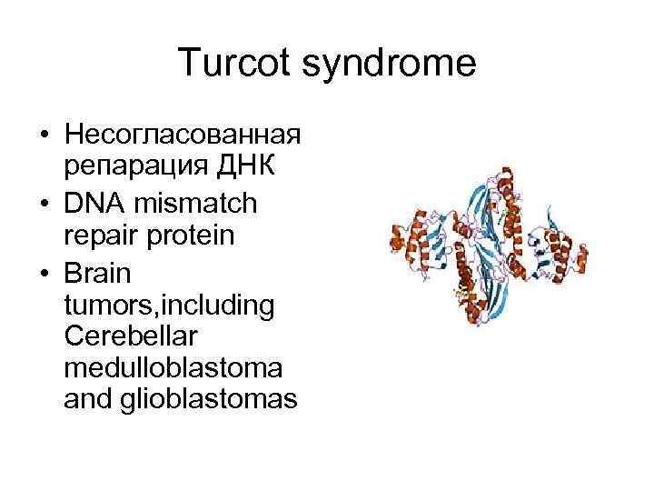 Turcot syndrome • Несогласованная репарация ДНК • DNA mismatch repair protein • Brain tumors,