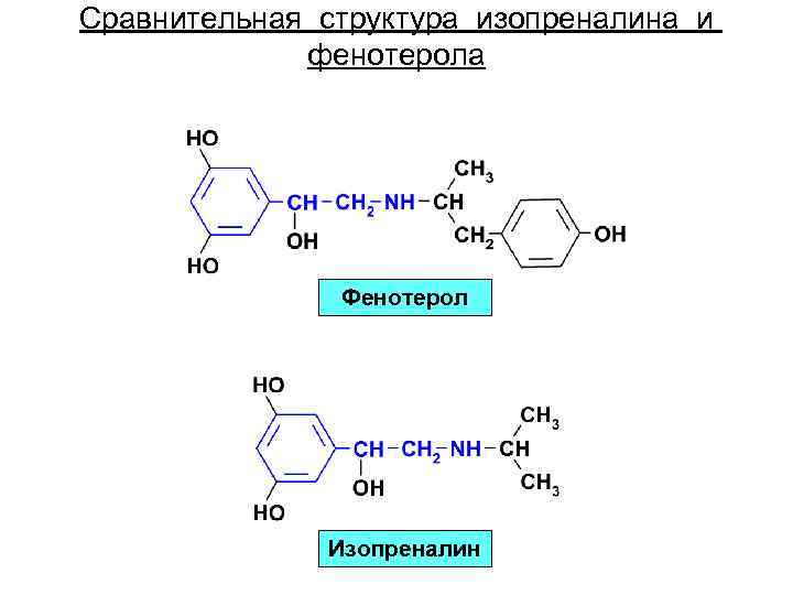 Сравнительная структура изопреналина и фенотерола Фенотерол Изопреналин 