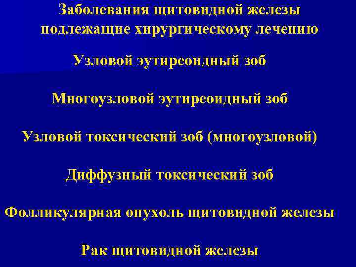 Хирургическое лечение заболеваний щитовидной железы презентация