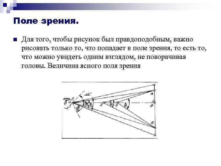 Поле зрения. n Для того, чтобы рисунок был правдоподобным, важно рисовать только то, что