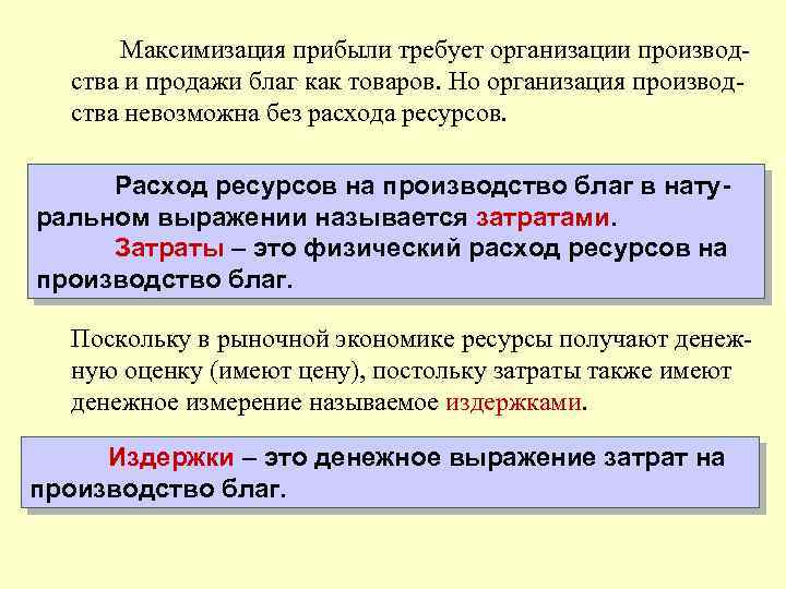 Максимизация прибыли требует организации производства и продажи благ как товаров. Но организация производства невозможна