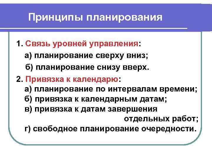 Принципы планирования 1. Связь уровней управления: а) планирование сверху вниз; б) планирование снизу вверх.