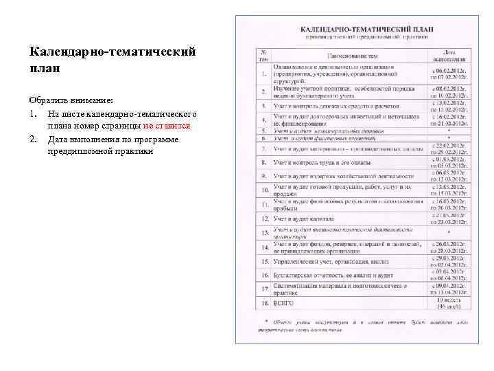 Преддипломная практика календарный план