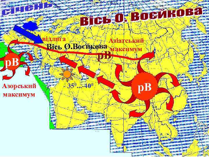 відлига Азіатський Вісь О. Воєйкова максимум р. В Азорський максимум - 350. . .