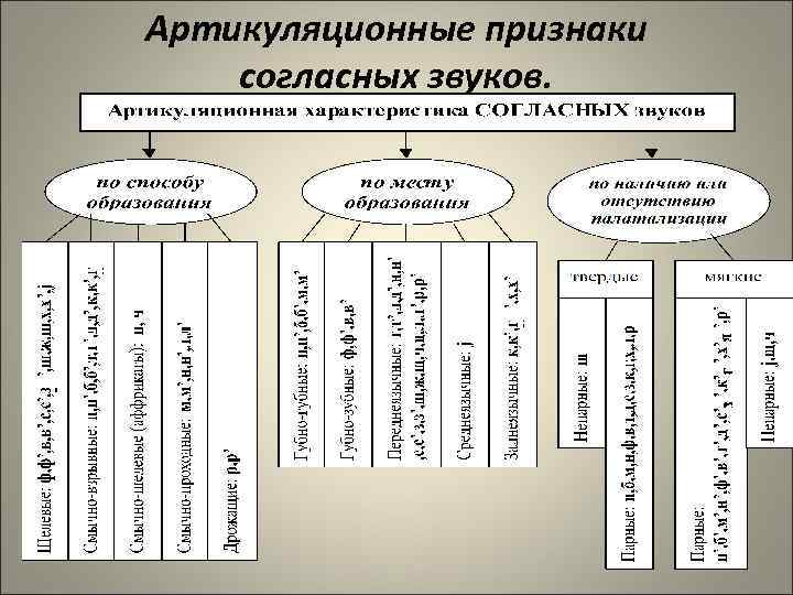 Артикуляционные признаки согласных звуков. 