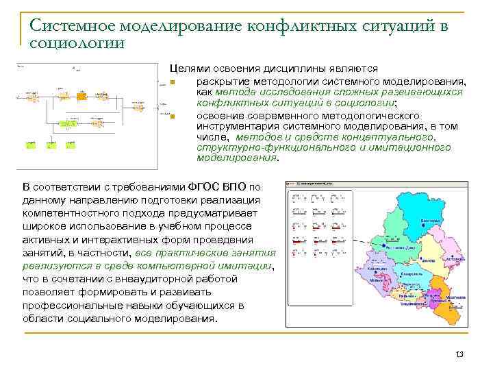 Системное моделирование конфликтных ситуаций в социологии Целями освоения дисциплины являются n раскрытие методологии системного