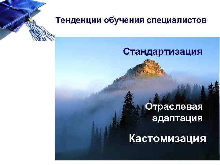 Тенденции обучения специалистов Стандартизация Отраслевая адаптация Кастомизация 