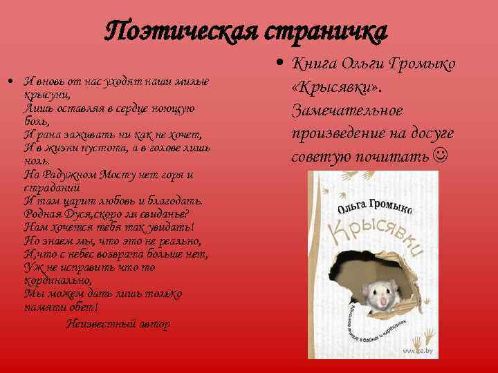    Поэтическая страничка       • Книга Ольги
