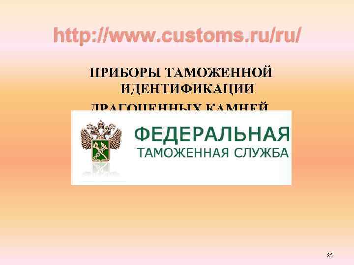 http: //www. customs. ru/ru/ ПРИБОРЫ ТАМОЖЕННОЙ ИДЕНТИФИКАЦИИ ДРАГОЦЕННЫХ КАМНЕЙ 85 