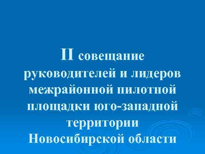 II совещание руководителей и лидеров межрайонной пилотной площадки юго-западной территории Новосибирской области 