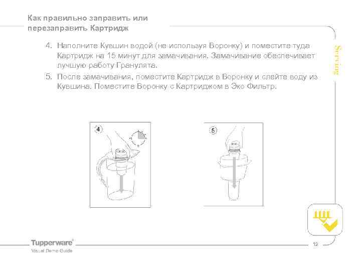 Как правильно заправить или перезаправить Картридж 4. Наполните Кувшин водой (не используя Воронку) и