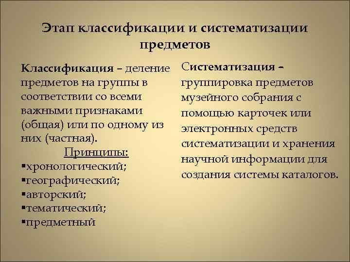 Этапы классификации