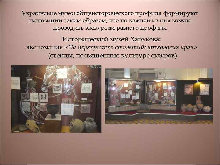 Украинские музеи общеисторического профиля формируют экспозиции таким образом, что по каждой из них можно