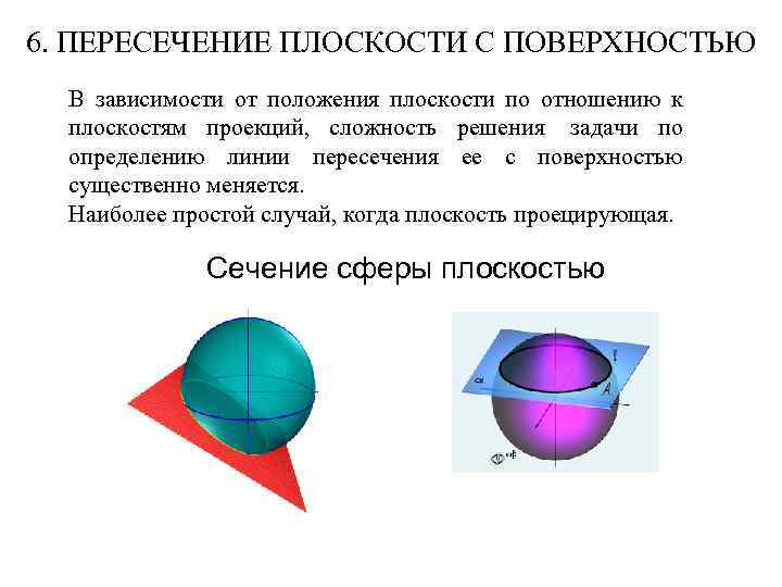 6. ПЕРЕСЕЧЕНИЕ ПЛОСКОСТИ С ПОВЕРХНОСТЬЮ В зависимости от положения плоскости по отношению к плоскостям
