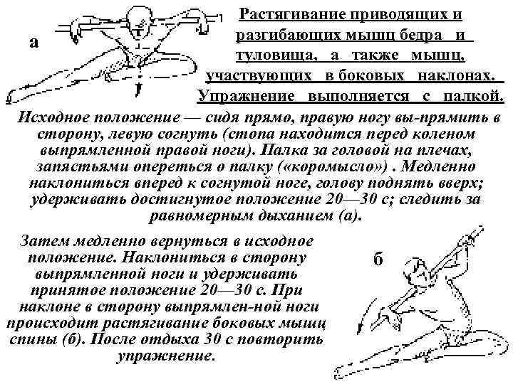 Растягивание приводящих и разгибающих мышц бедра и а туловища, а также мышц, участвующих в