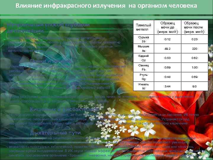 Влияние инфракрасного излучения на организм человека Натуральный способ глубокой детоксикации. Согласно многим исследованиям, тяжелые