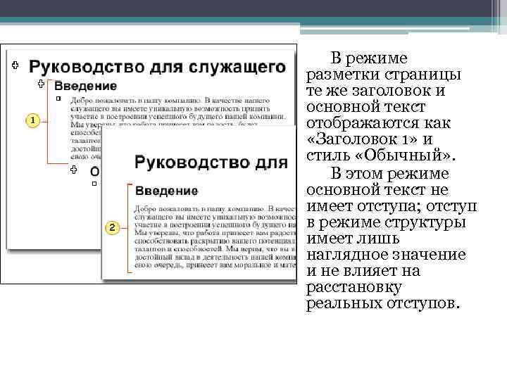 В режиме разметки страницы те же заголовок и основной текст отображаются как «Заголовок 1»
