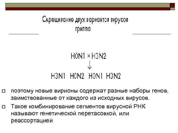 o o поэтому новые вирионы содержат разные наборы генов, заимствованные от каждого из исходных