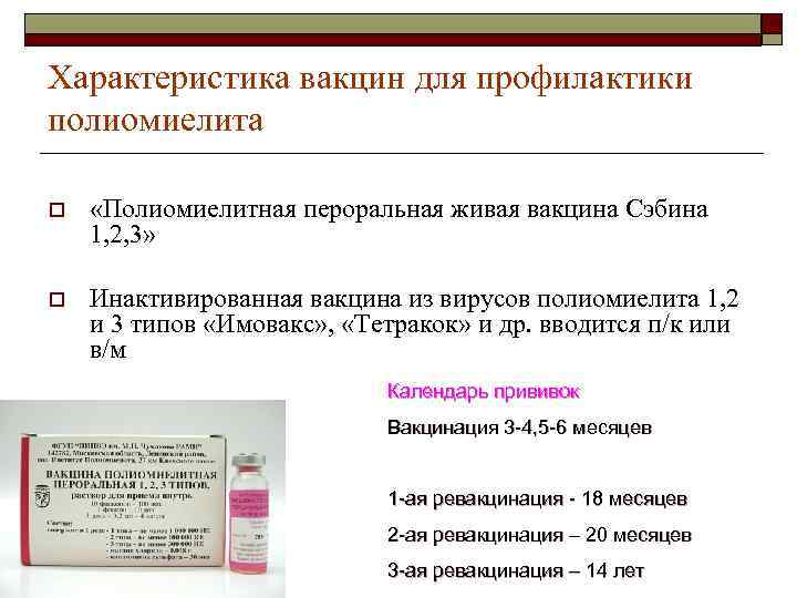 Характеристика вакцин для профилактики полиомиелита o «Полиомиелитная пероральная живая вакцина Сэбина 1, 2, 3»