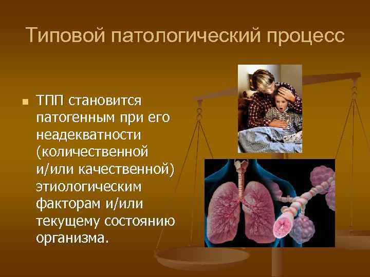 Типовой патологический процесс n ТПП становится патогенным при его неадекватности (количественной и/или качественной) этиологическим