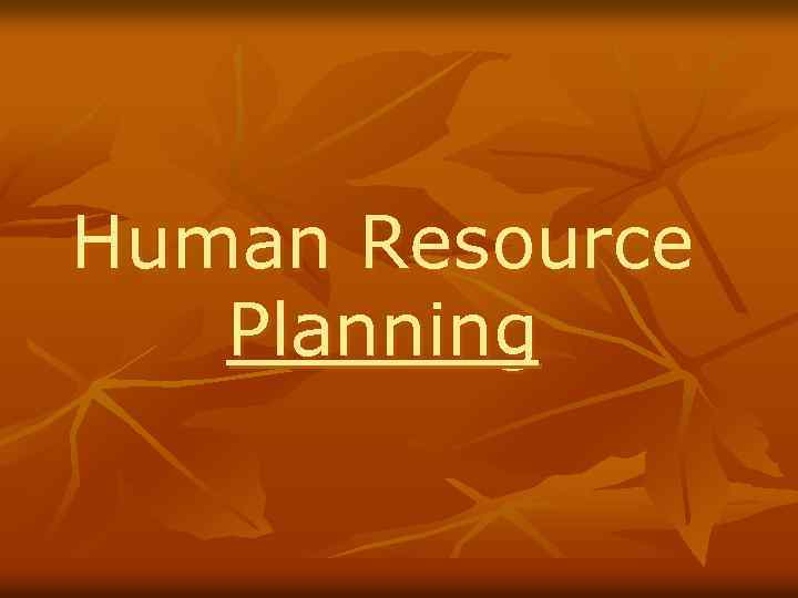 Human Resource Planning 