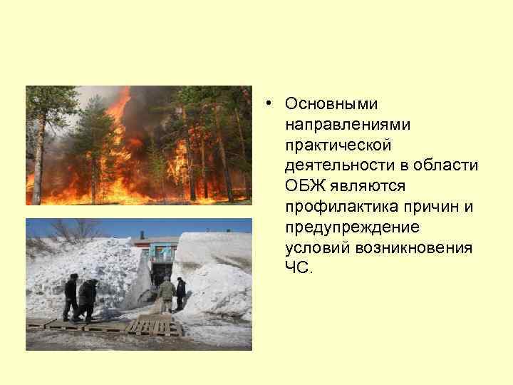  • Основными направлениями практической деятельности в области ОБЖ являются профилактика причин и предупреждение