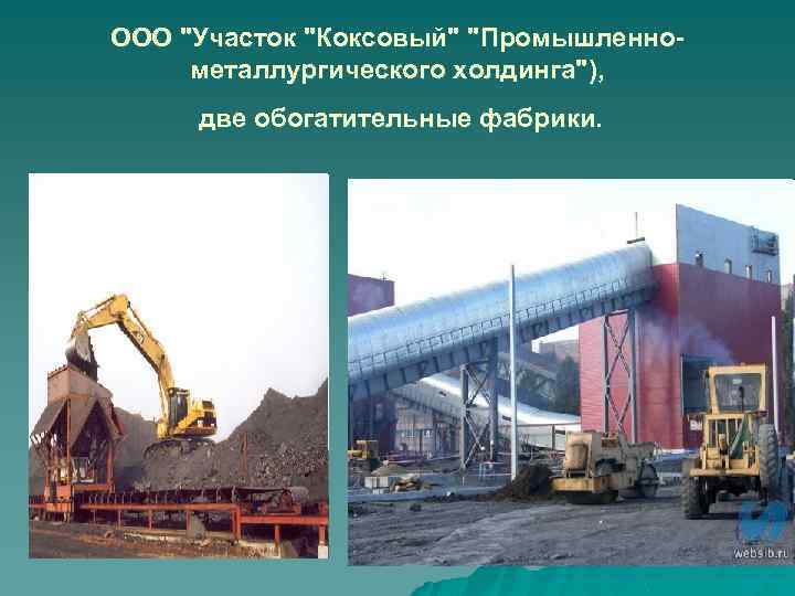 ООО "Участок "Коксовый" "Промышленнометаллургического холдинга"), две обогатительные фабрики. 