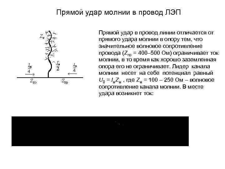 Прямой удар молнии в провод ЛЭП Прямой удар в провод линии отличается от прямого