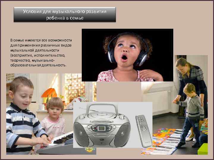 Условия для музыкального развития ребенка в семье В семье имеются все возможности для применения
