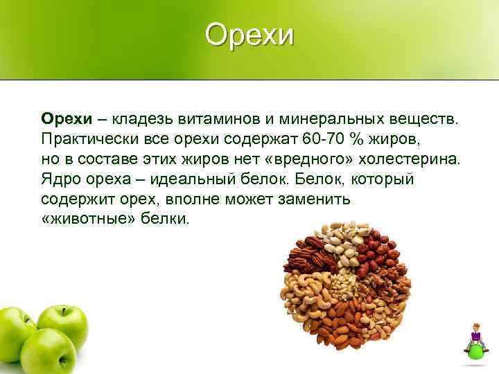 Орехи – кладезь витаминов и минеральных веществ. Практически все орехи содержат 60 -70 %
