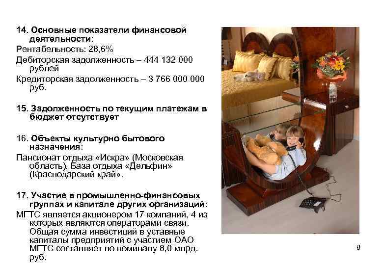 14. Основные показатели финансовой деятельности: Рентабельность: 28, 6% Дебиторская задолженность – 444 132 000